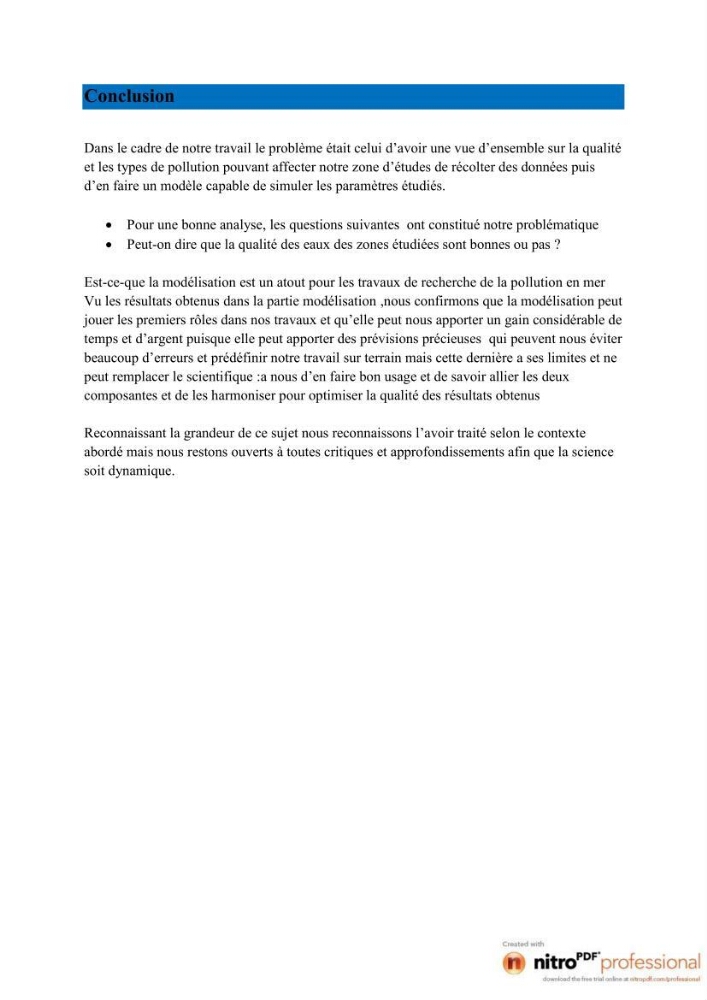 Modelisation spatio-temporelle de paramètres physicochimiques de la pollution en Baie d\'Alger