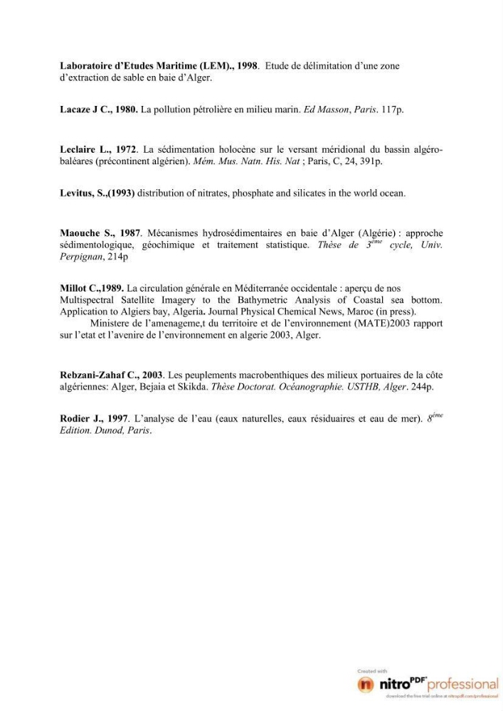 Modelisation spatio-temporelle de paramètres physicochimiques de la pollution en Baie d\'Alger