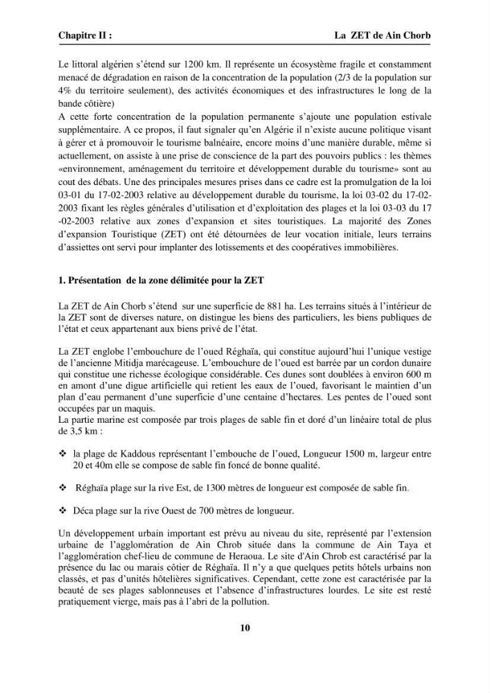 Aménagement intégré du rivage attenant à la ZET d\'Ain Chorb (Réghaia)