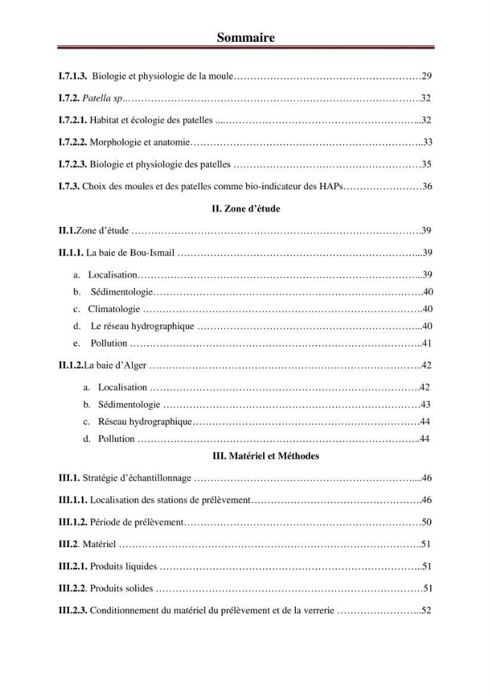 Evaluation du taux des hydrocarbures aromatiques polycycliques chez le mollusque Patella.sp et les moules du littoral Algérois