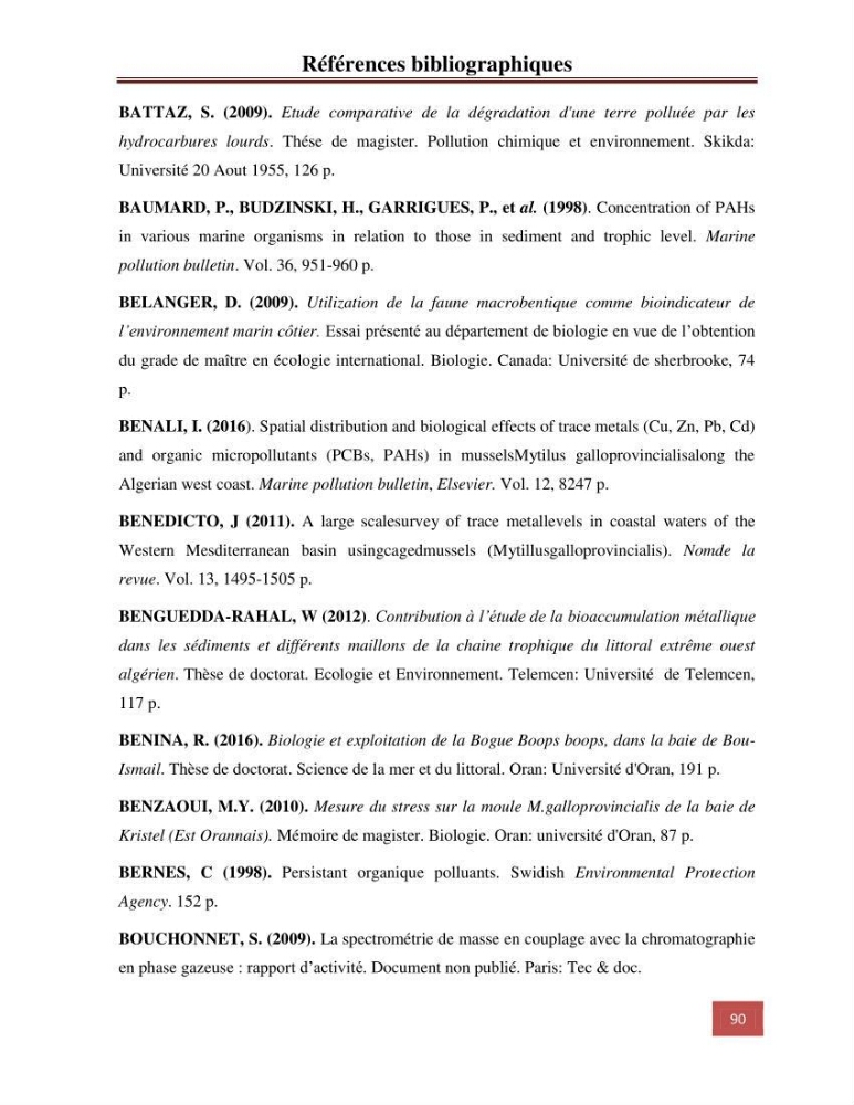Evaluation du taux des hydrocarbures aromatiques polycycliques chez le mollusque Patella.sp et les moules du littoral Algérois