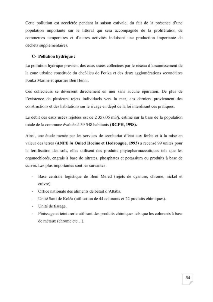 Suivi de la qualité des sédiments superficiels de Fouka marine par les métaux lourds
