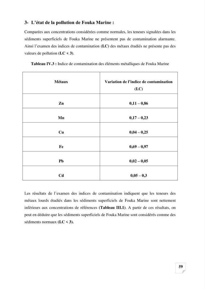 Suivi de la qualité des sédiments superficiels de Fouka marine par les métaux lourds