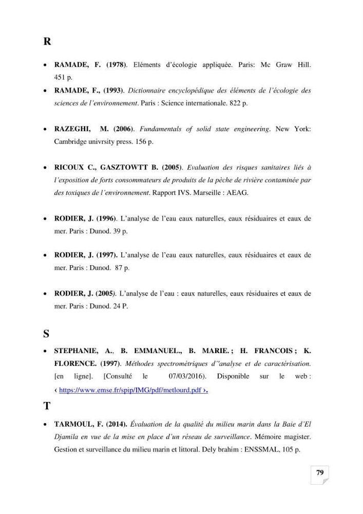 Suivi de la qualité des sédiments superficiels de Fouka marine par les métaux lourds