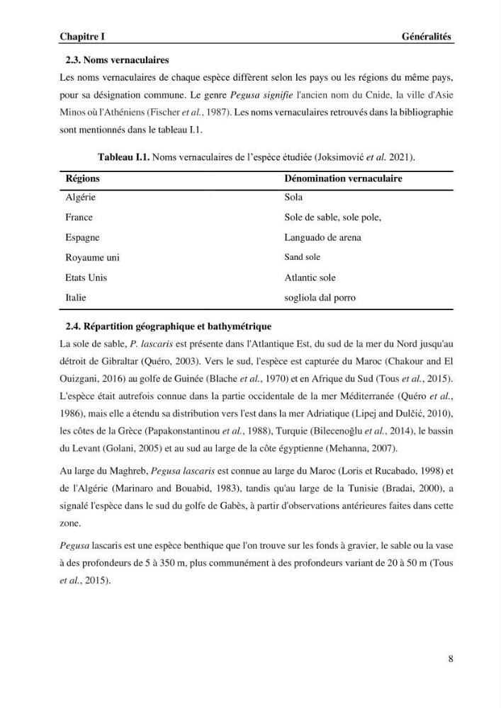 Effet de la température du milieu sur la reproduction et la croissance de Pegusa Lascaris ( Risso,1810) des eaux centre algérienne selon la théorie DEB