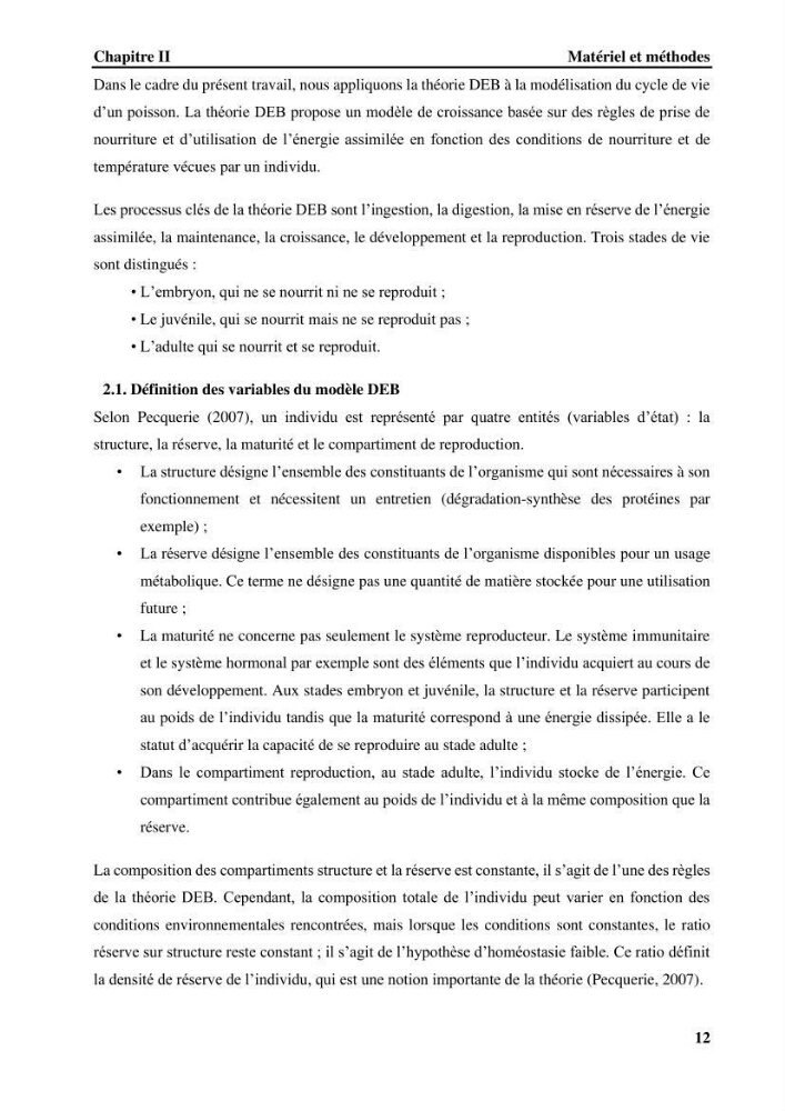 Effet de la température du milieu sur la reproduction et la croissance de Pegusa Lascaris ( Risso,1810) des eaux centre algérienne selon la théorie DEB