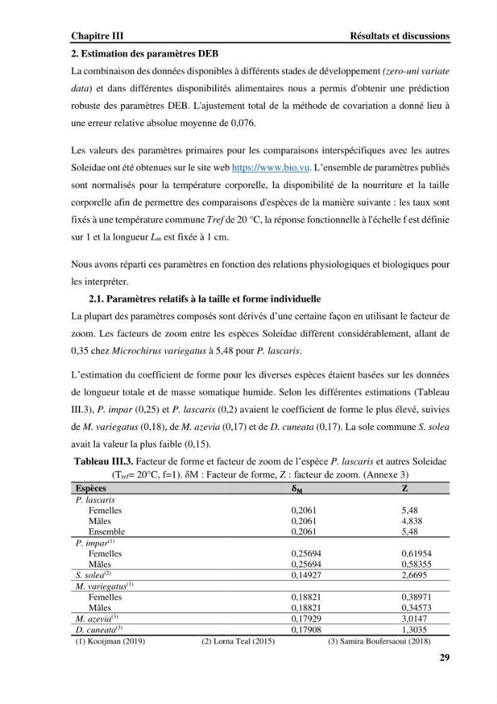 Effet de la température du milieu sur la reproduction et la croissance de Pegusa Lascaris ( Risso,1810) des eaux centre algérienne selon la théorie DEB