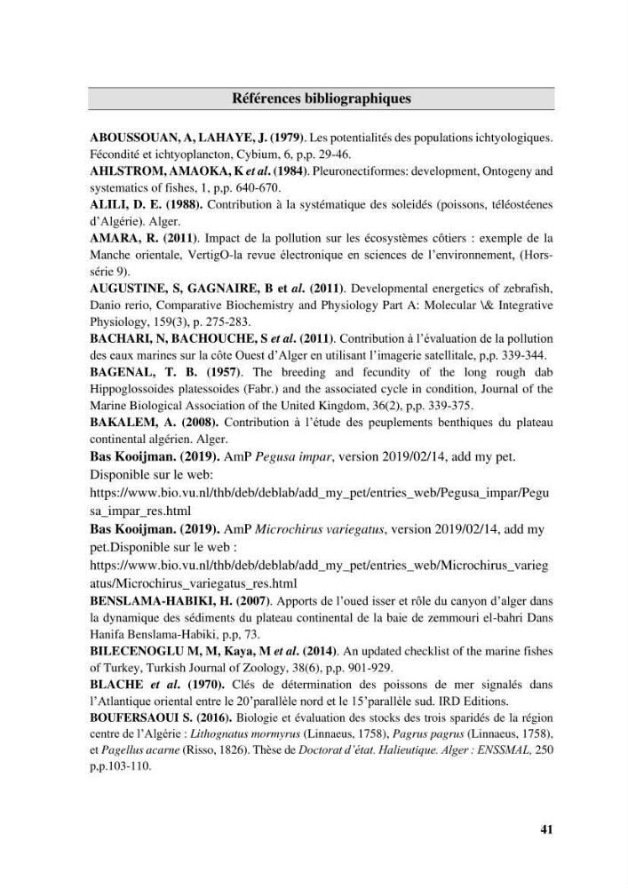 Effet de la température du milieu sur la reproduction et la croissance de Pegusa Lascaris ( Risso,1810) des eaux centre algérienne selon la théorie DEB