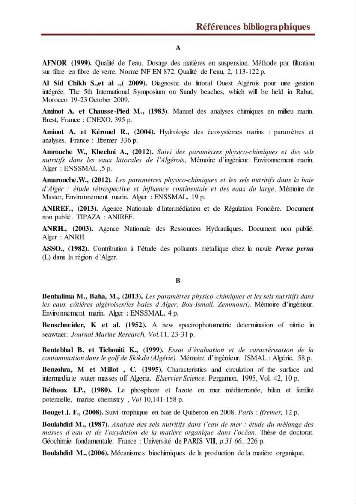 Suivi des paramètres physico-chimiques et des sels nutritifs dans la côte Algéroise: