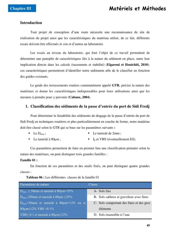 Etude du comportement physique et mécanique des sédiments de dragage pour leur valorisation en techniques routières \"cas du port de Sidi fredj\"