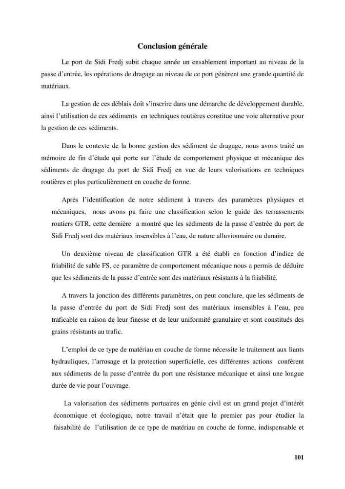 Etude du comportement physique et mécanique des sédiments de dragage pour leur valorisation en techniques routières \"cas du port de Sidi fredj\"