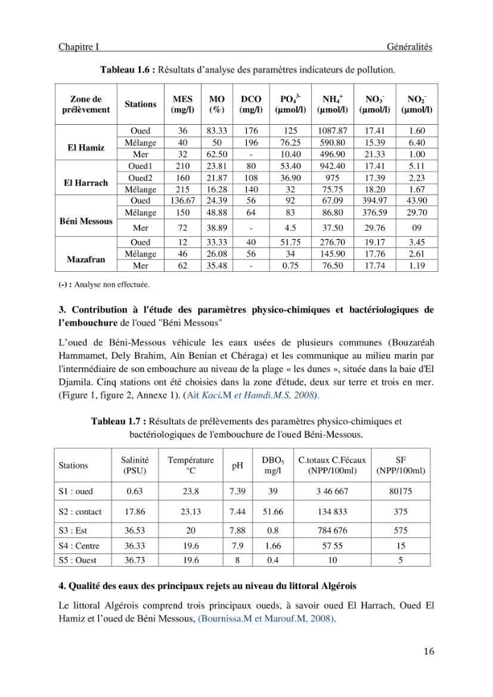 Impact des rejets des eaux usées sur le littoral Algérois, constat et diagnostic de la situation actuelle