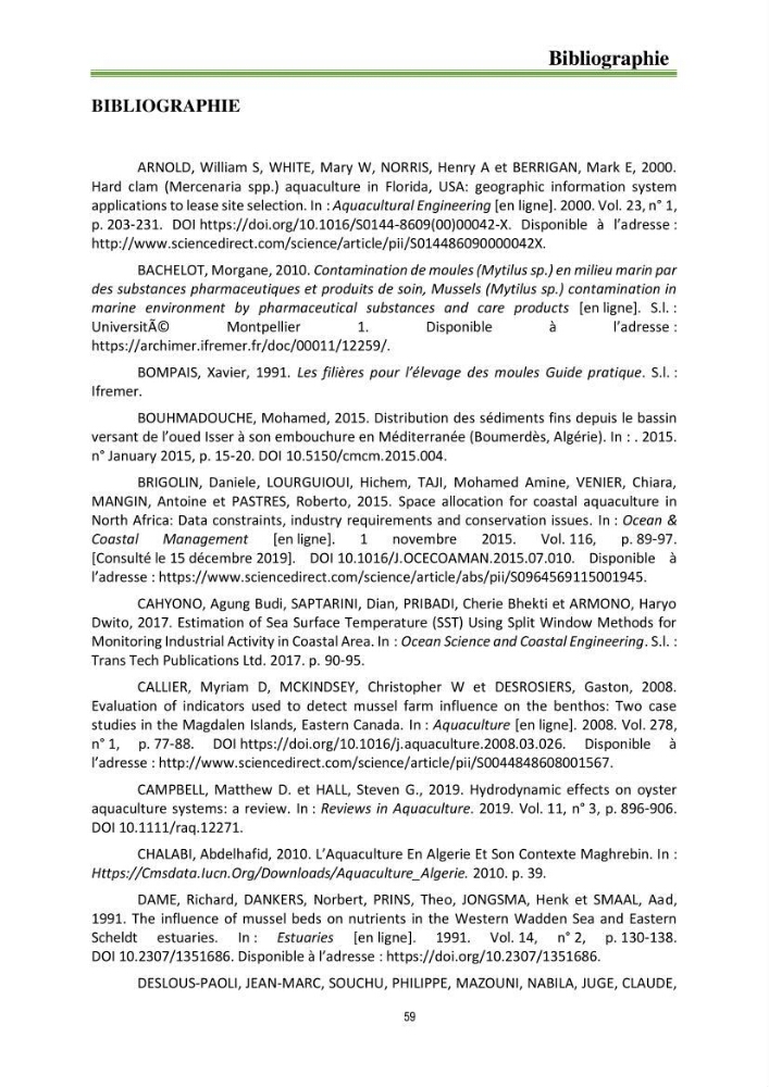 Identification des zones propices à héberger des filières conchylicoles par modélisation numérique et télédetection