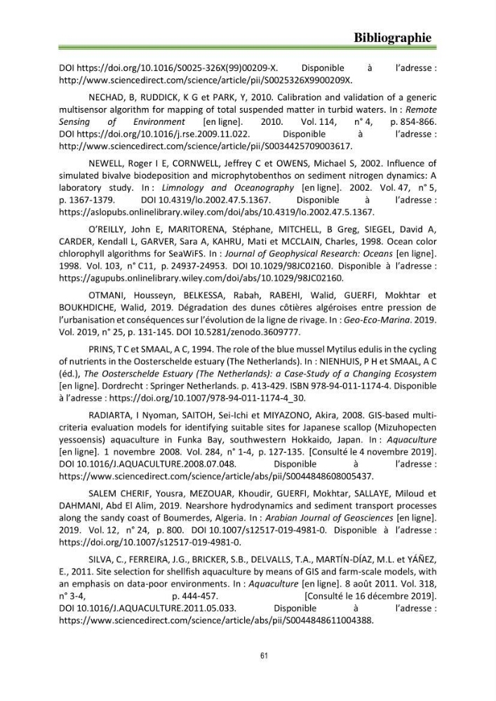 Identification des zones propices à héberger des filières conchylicoles par modélisation numérique et télédetection