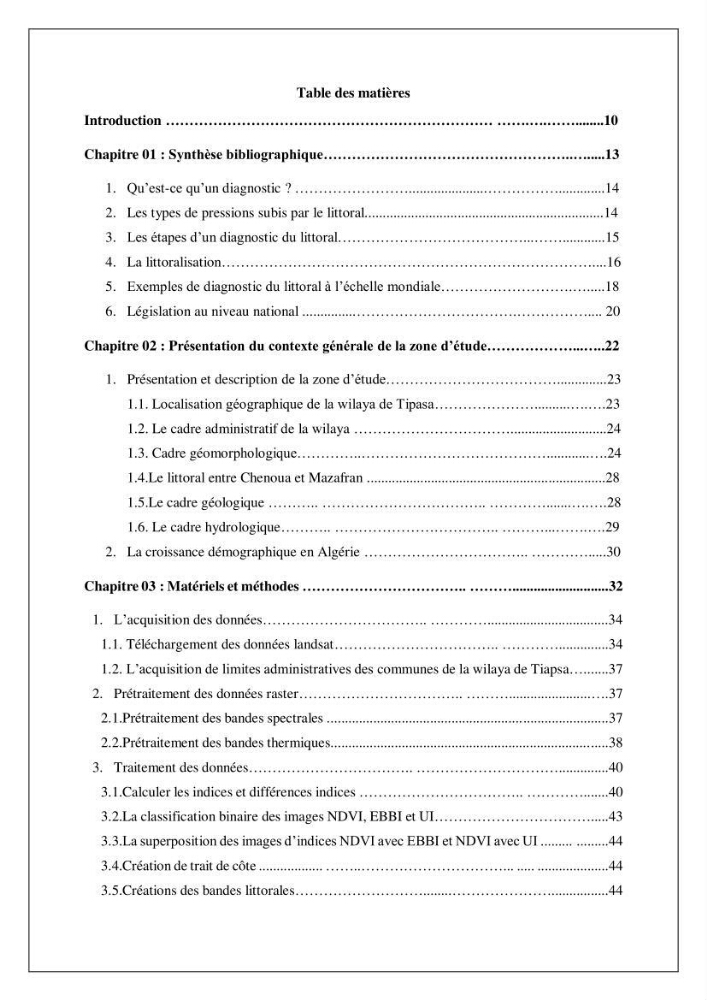 Diagnostic sur la pression exercée sur le littoral de Tipasa