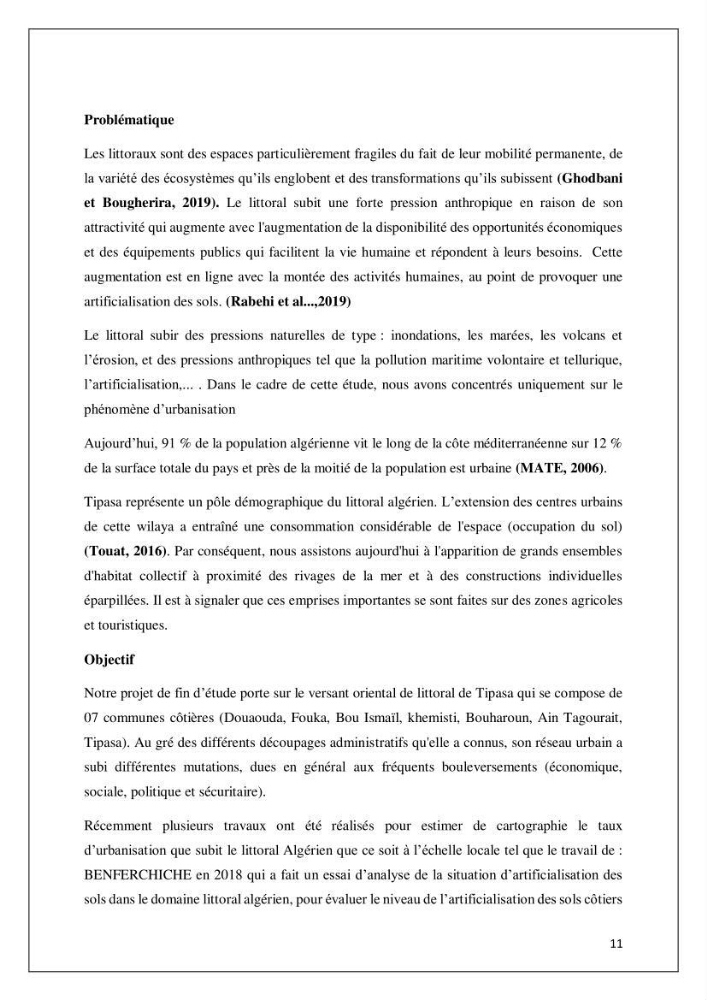Diagnostic sur la pression exercée sur le littoral de Tipasa
