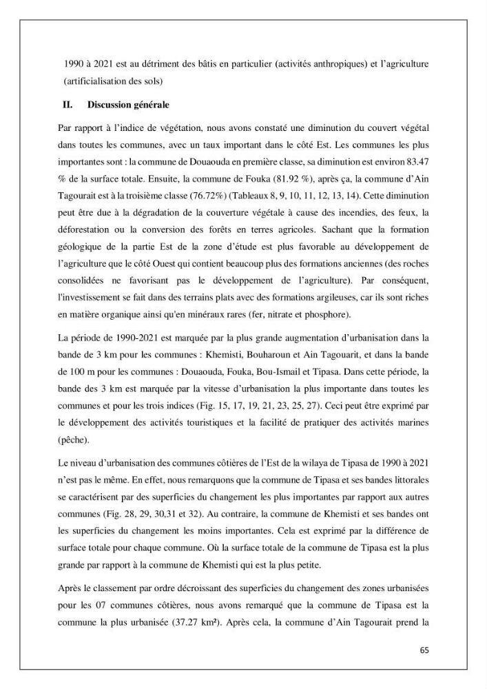 Diagnostic sur la pression exercée sur le littoral de Tipasa