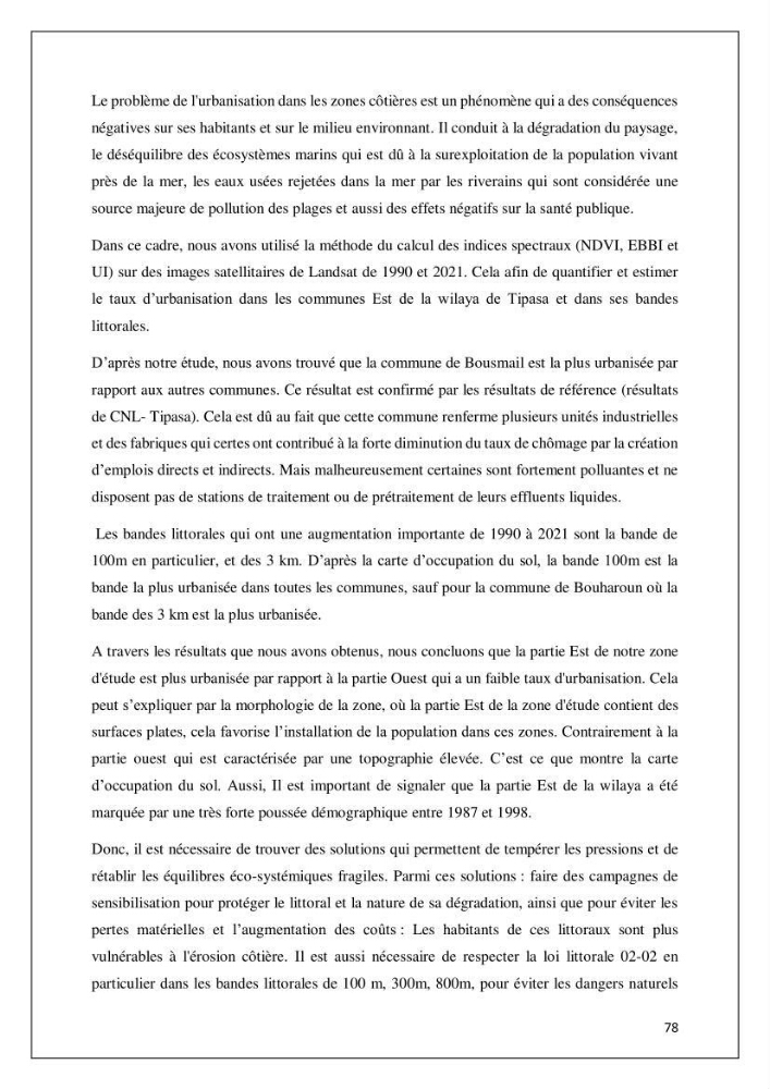 Diagnostic sur la pression exercée sur le littoral de Tipasa
