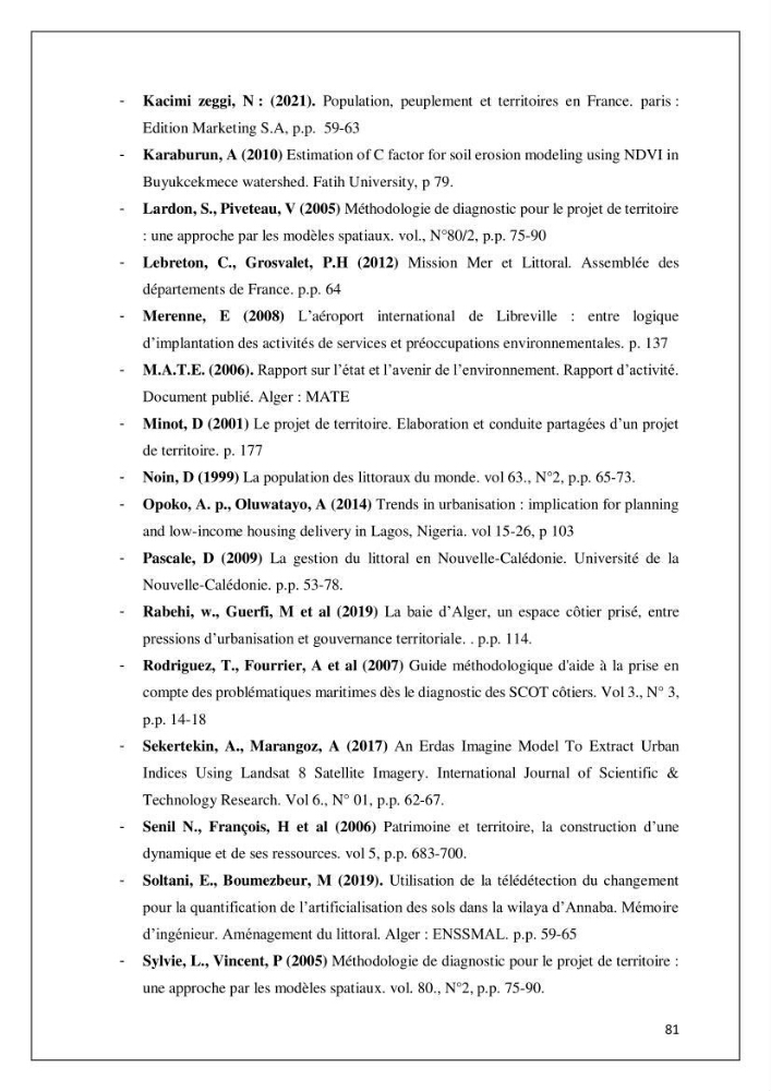 Diagnostic sur la pression exercée sur le littoral de Tipasa