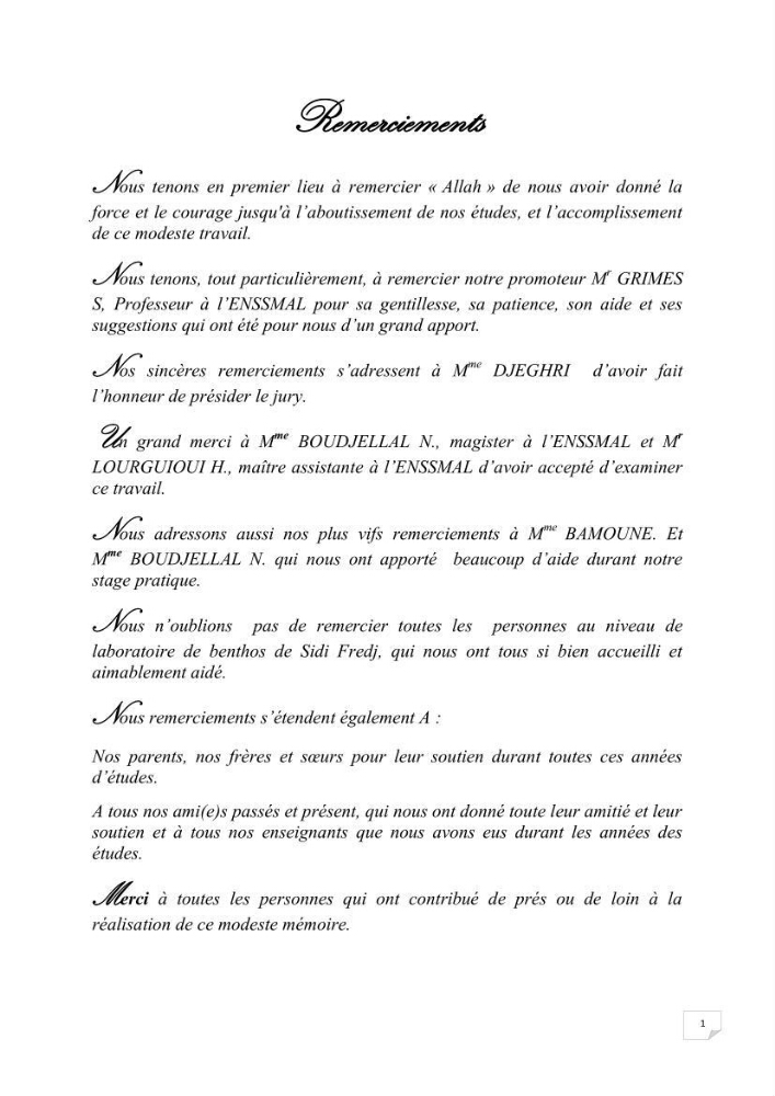 Contribution à la connaissance de la macrofaune benthique de l\'Anse de Kouali et mont Chenoua
