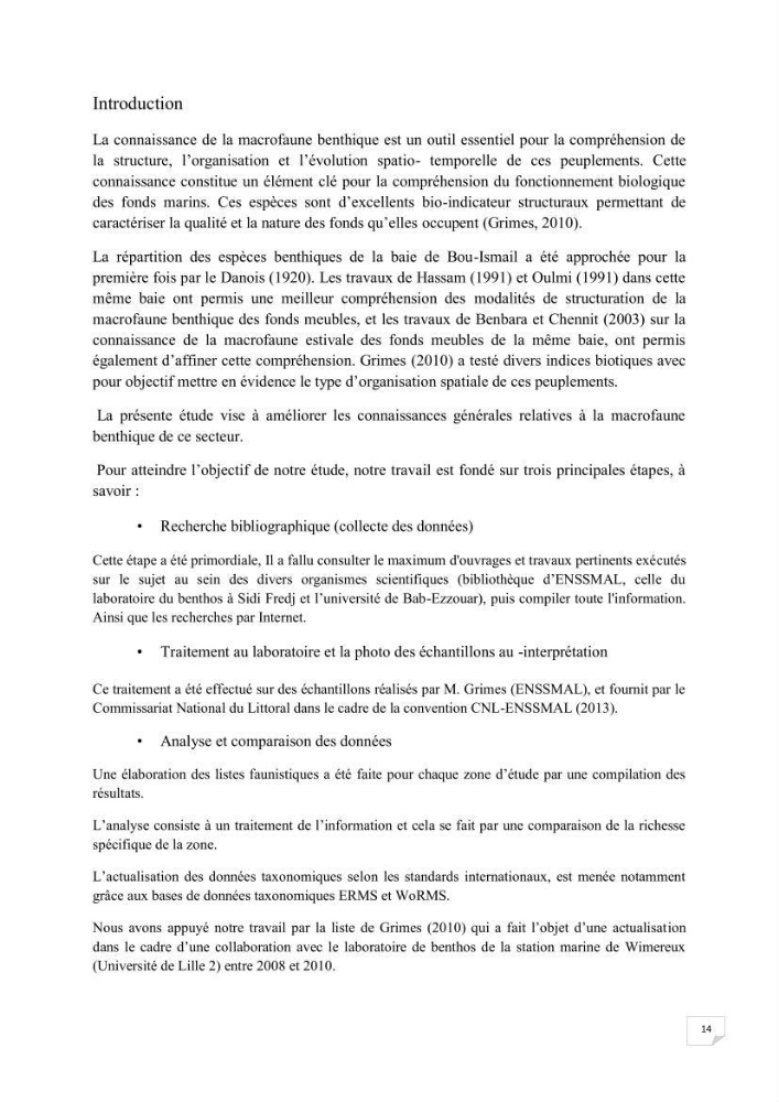 Contribution à la connaissance de la macrofaune benthique de l\'Anse de Kouali et mont Chenoua