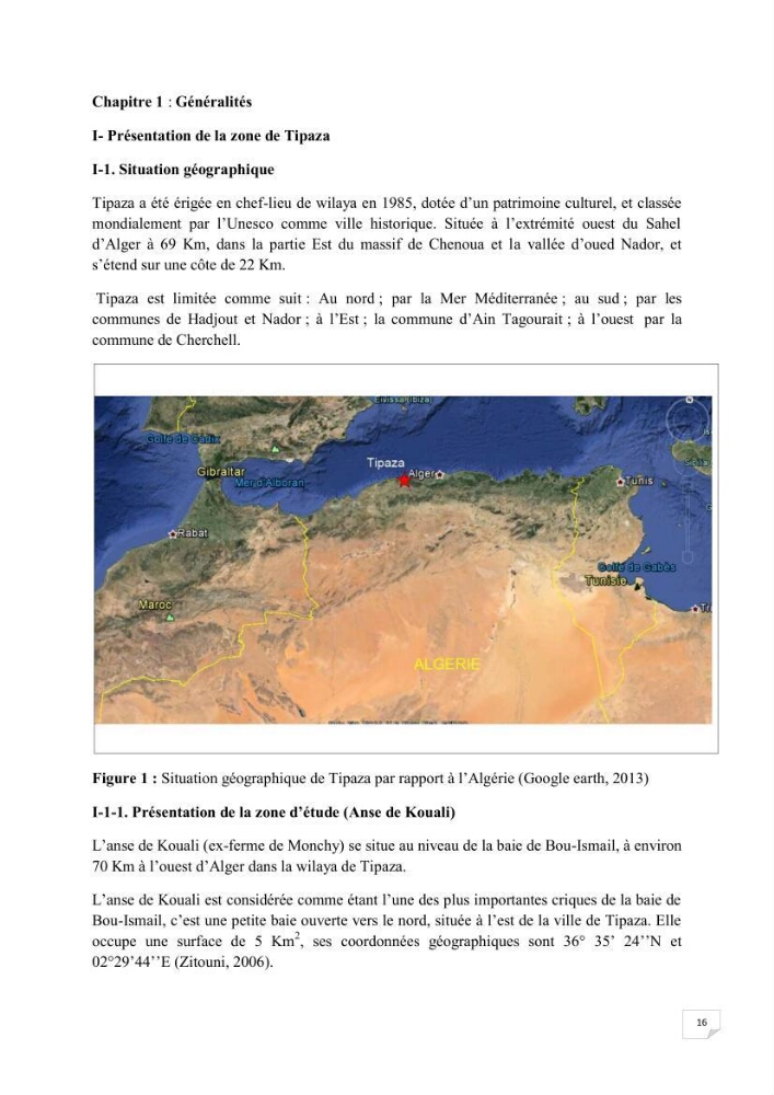 Contribution à la connaissance de la macrofaune benthique de l\'Anse de Kouali et mont Chenoua