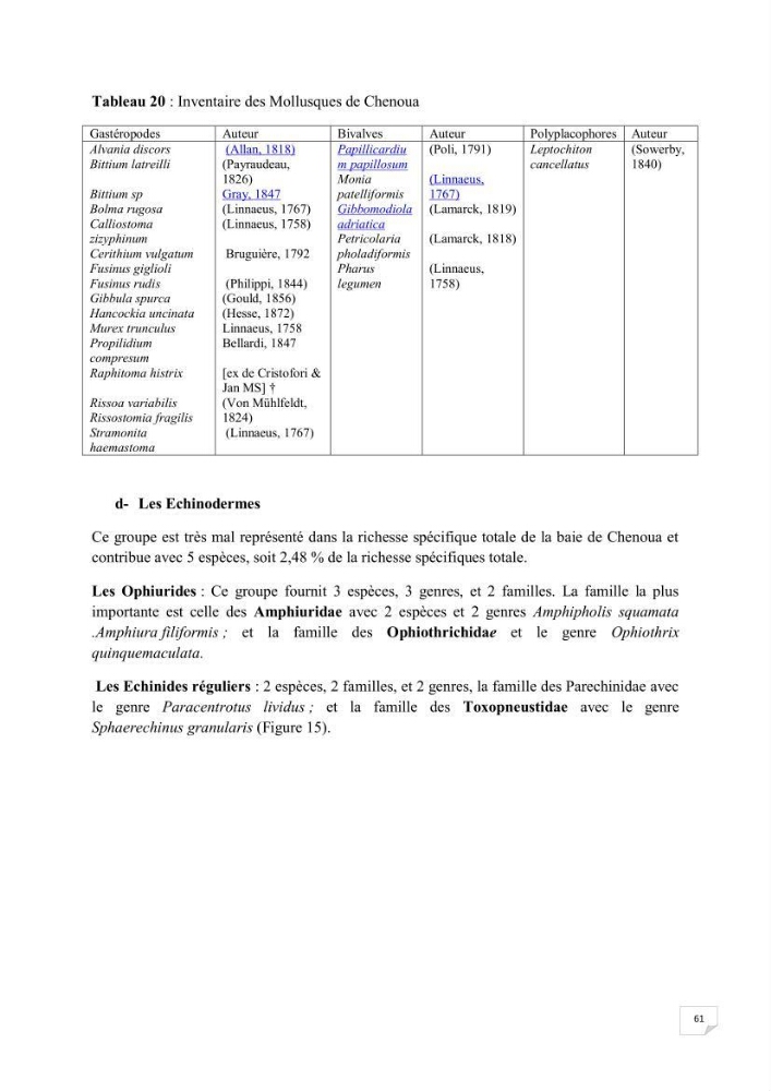 Contribution à la connaissance de la macrofaune benthique de l\'Anse de Kouali et mont Chenoua