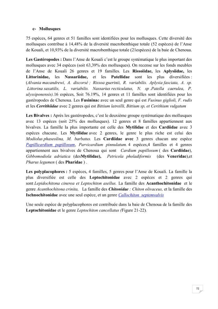 Contribution à la connaissance de la macrofaune benthique de l\'Anse de Kouali et mont Chenoua