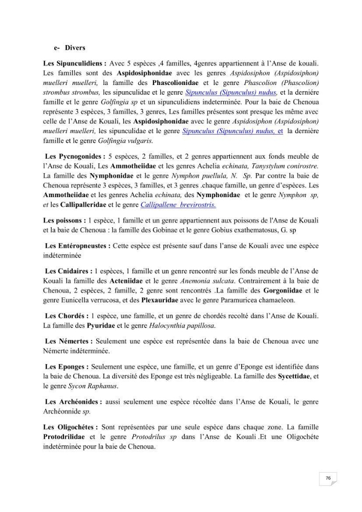 Contribution à la connaissance de la macrofaune benthique de l\'Anse de Kouali et mont Chenoua