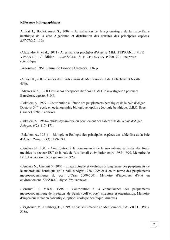 Contribution à la connaissance de la macrofaune benthique de l\'Anse de Kouali et mont Chenoua