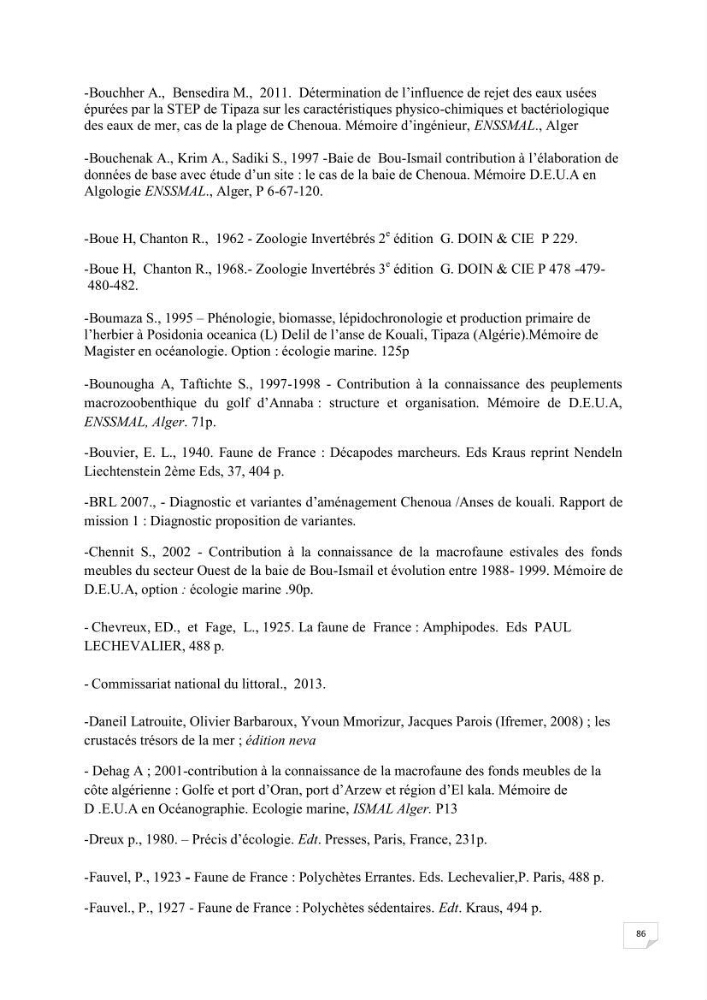 Contribution à la connaissance de la macrofaune benthique de l\'Anse de Kouali et mont Chenoua