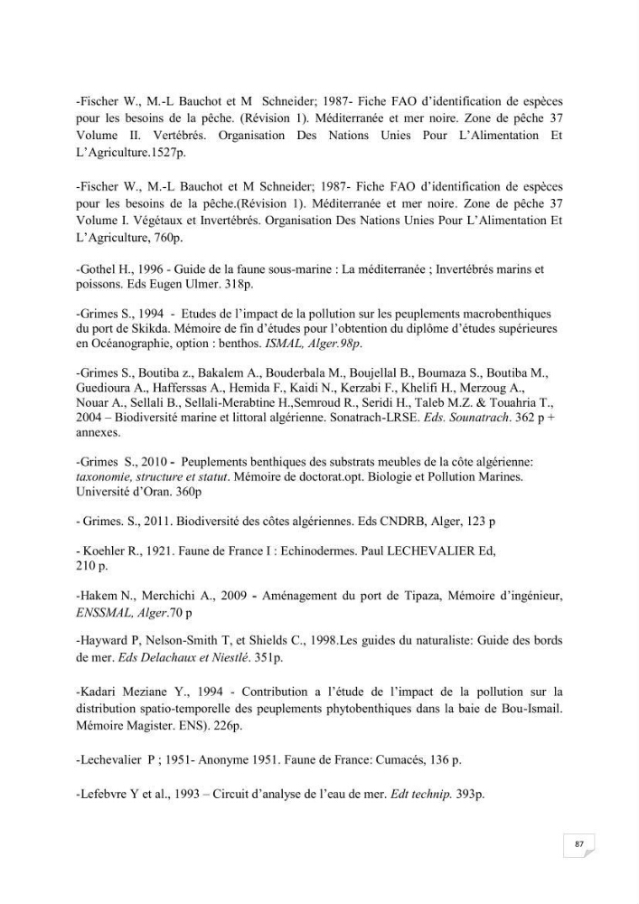 Contribution à la connaissance de la macrofaune benthique de l\'Anse de Kouali et mont Chenoua