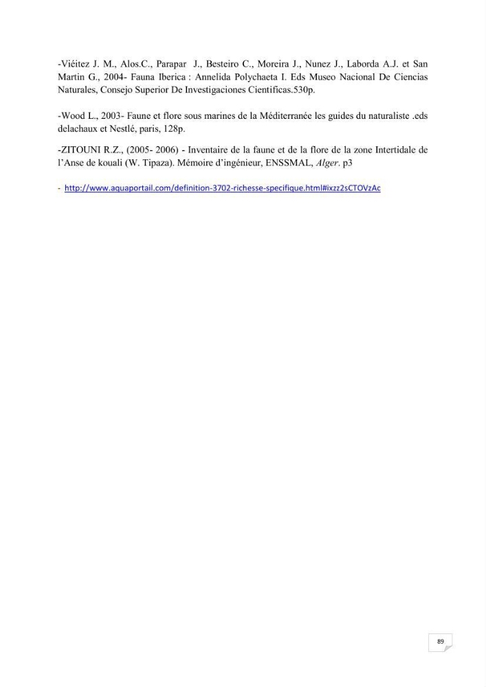 Contribution à la connaissance de la macrofaune benthique de l\'Anse de Kouali et mont Chenoua