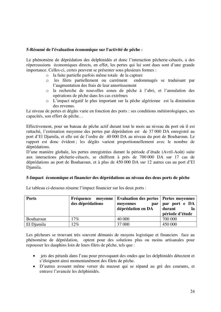 Impact de la déprédation des delphinidés et interaction pêcherie-cétacés le long des côtes algériennes