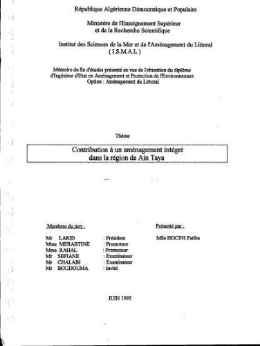 Contribution à un aménagement intégré dans la région de Aïn Taya Contribution à un aménagement intégré dans la région de Aïn Taya