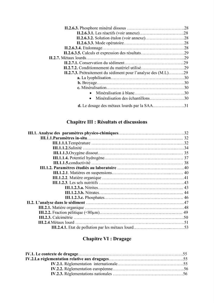 Paramètres physico-chimiques des pollution et granulométrie des sédiments de dragage du port d\'El Djamila