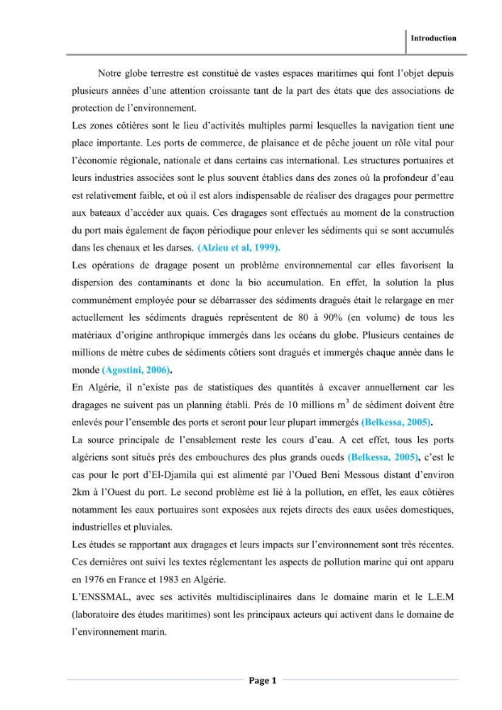 Paramètres physico-chimiques des pollution et granulométrie des sédiments de dragage du port d\'El Djamila