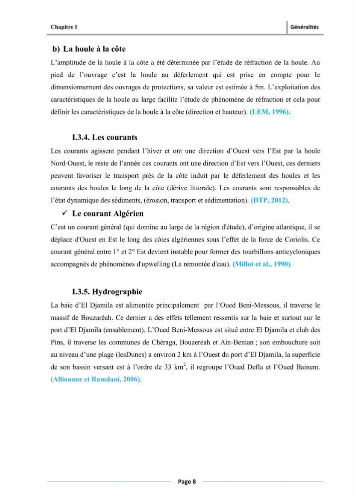 Paramètres physico-chimiques des pollution et granulométrie des sédiments de dragage du port d\'El Djamila