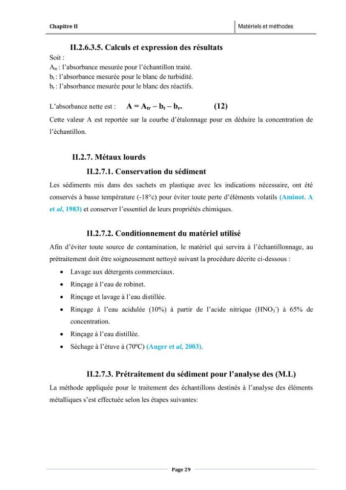 Paramètres physico-chimiques des pollution et granulométrie des sédiments de dragage du port d\'El Djamila