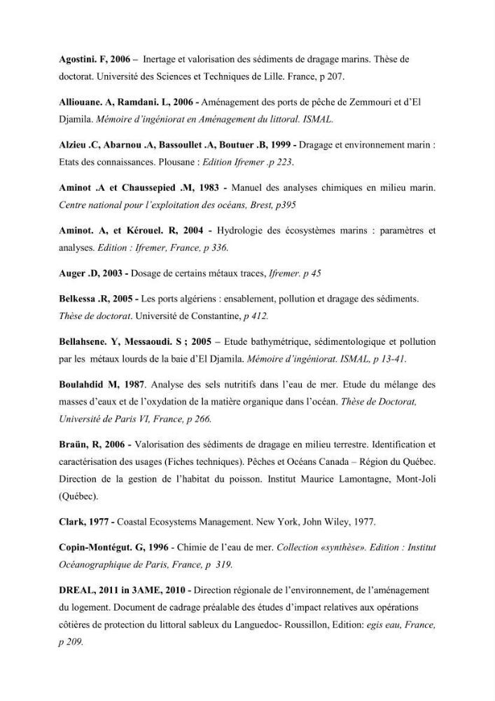Paramètres physico-chimiques des pollution et granulométrie des sédiments de dragage du port d\'El Djamila