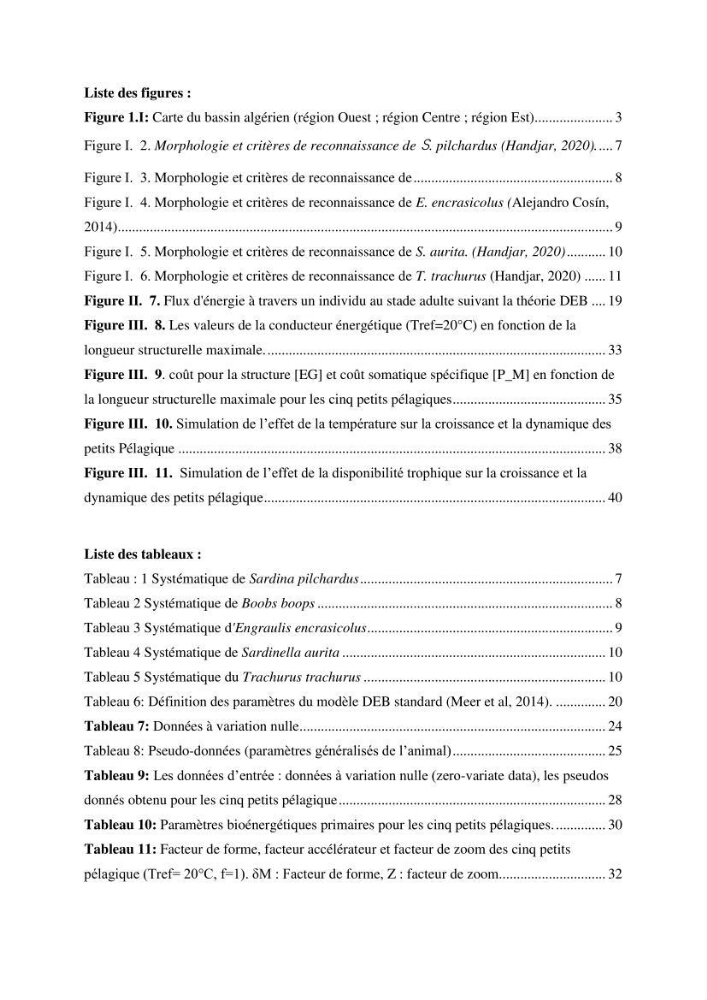 Effet des paramètres du milieu sur la dynamique des populations des petits pélagiques (Linnaeus, 1758 ) des côtes algériennes selon la théorie DEB ( Dynamique Energy Budjet )