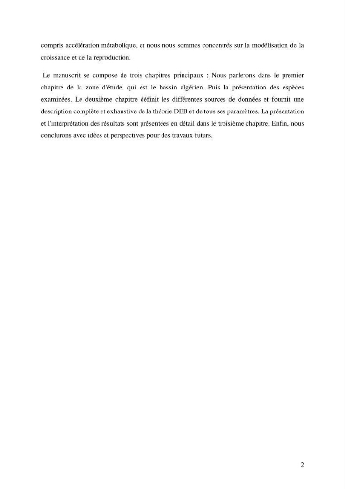 Effet des paramètres du milieu sur la dynamique des populations des petits pélagiques (Linnaeus, 1758 ) des côtes algériennes selon la théorie DEB ( Dynamique Energy Budjet )