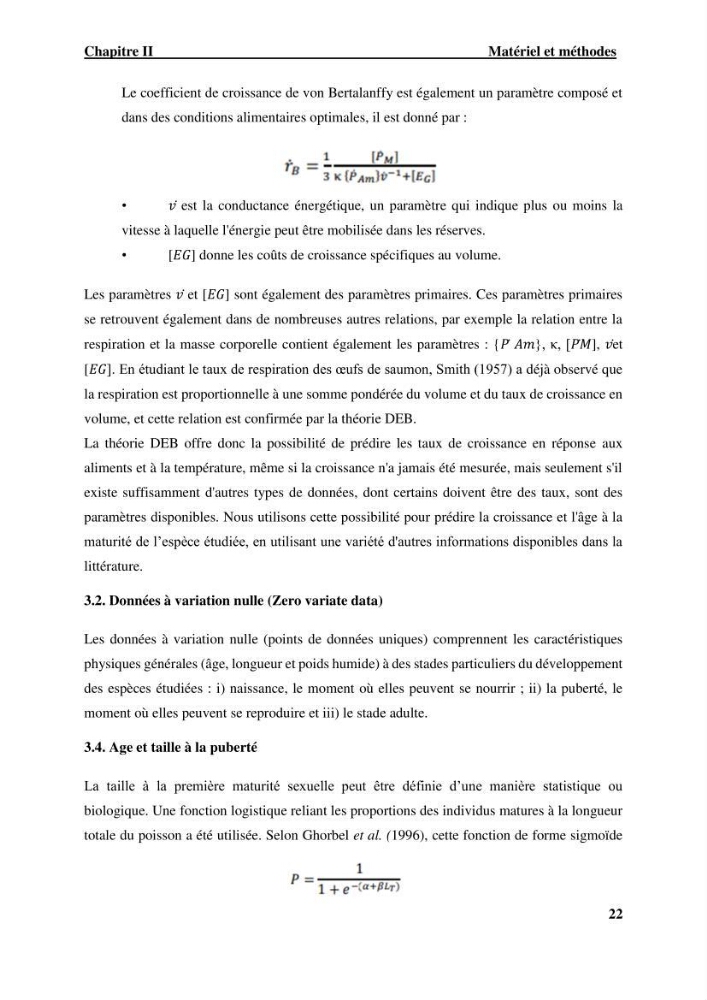 Effet des paramètres du milieu sur la dynamique des populations des petits pélagiques (Linnaeus, 1758 ) des côtes algériennes selon la théorie DEB ( Dynamique Energy Budjet )