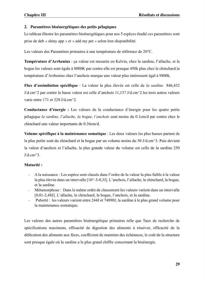 Effet des paramètres du milieu sur la dynamique des populations des petits pélagiques (Linnaeus, 1758 ) des côtes algériennes selon la théorie DEB ( Dynamique Energy Budjet )