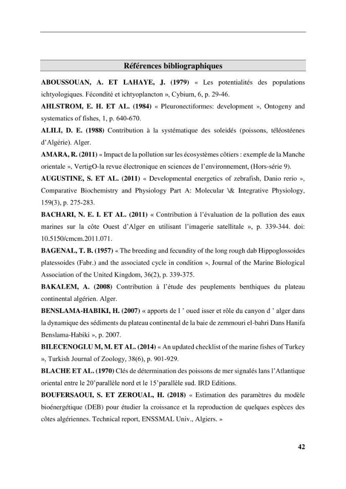Effet des paramètres du milieu sur la dynamique des populations des petits pélagiques (Linnaeus, 1758 ) des côtes algériennes selon la théorie DEB ( Dynamique Energy Budjet )