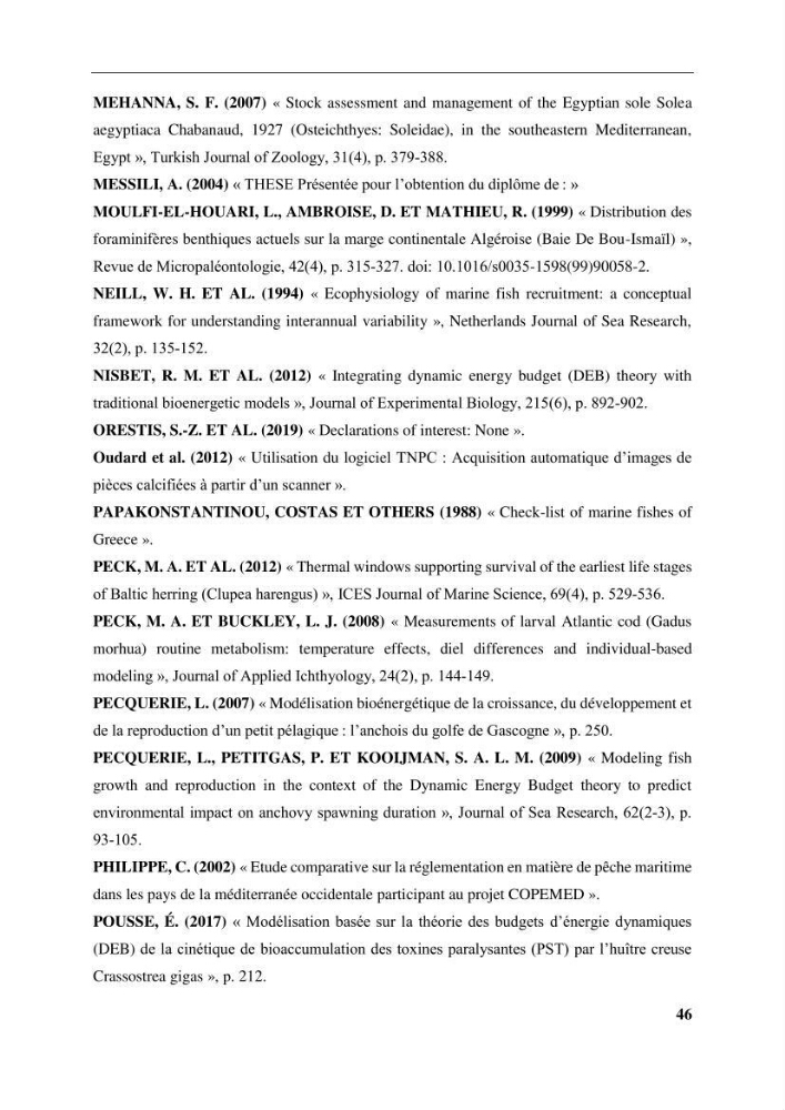 Effet des paramètres du milieu sur la dynamique des populations des petits pélagiques (Linnaeus, 1758 ) des côtes algériennes selon la théorie DEB ( Dynamique Energy Budjet )