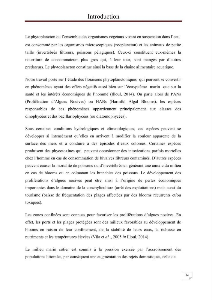 Contribution à l\'étude du phytoplancton nocif dans des zones confinées de la région d\'Alger( port et plage d\'Eldjamila,port et plage de Sidi fredj: