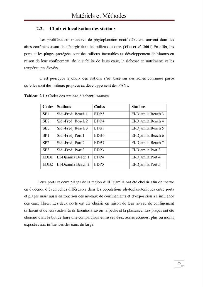 Contribution à l\'étude du phytoplancton nocif dans des zones confinées de la région d\'Alger( port et plage d\'Eldjamila,port et plage de Sidi fredj: