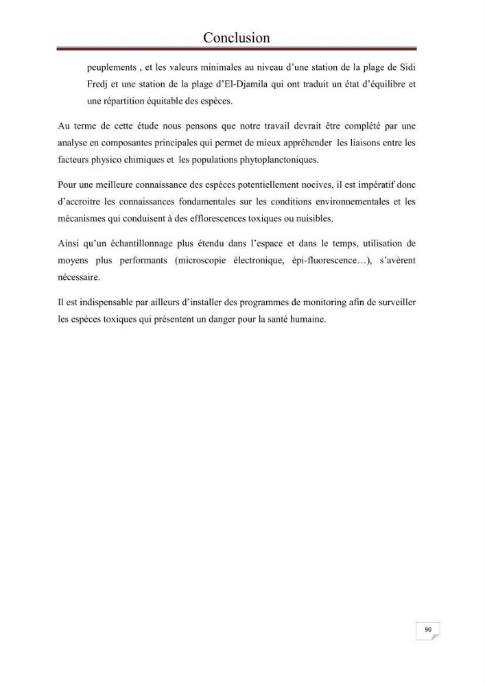 Contribution à l\'étude du phytoplancton nocif dans des zones confinées de la région d\'Alger( port et plage d\'Eldjamila,port et plage de Sidi fredj: