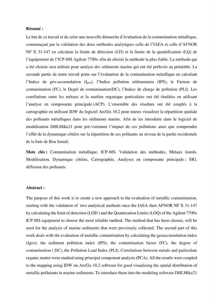 Dynamique spatiale et temporelle des polluants métalliques dans les sédiments marins : Impact de la contamination métallique